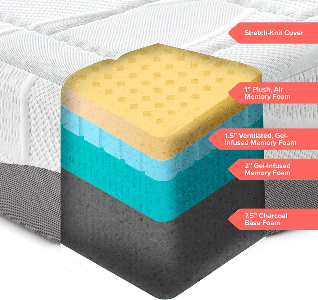 Perfect Cloud Made in The USA Elegance Plush Gel-Infused 12-inch Memory Foam Mattress - Pressure Relieving - Bed-in-a-Box (King)