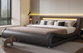 SHA CERLIN LED King Deluxe Upholstered Bed Frame with Adjustable Headboard - Low Profile Sleigh Design, Strong Wood Slats Support, No Box Spring Needed, Grey