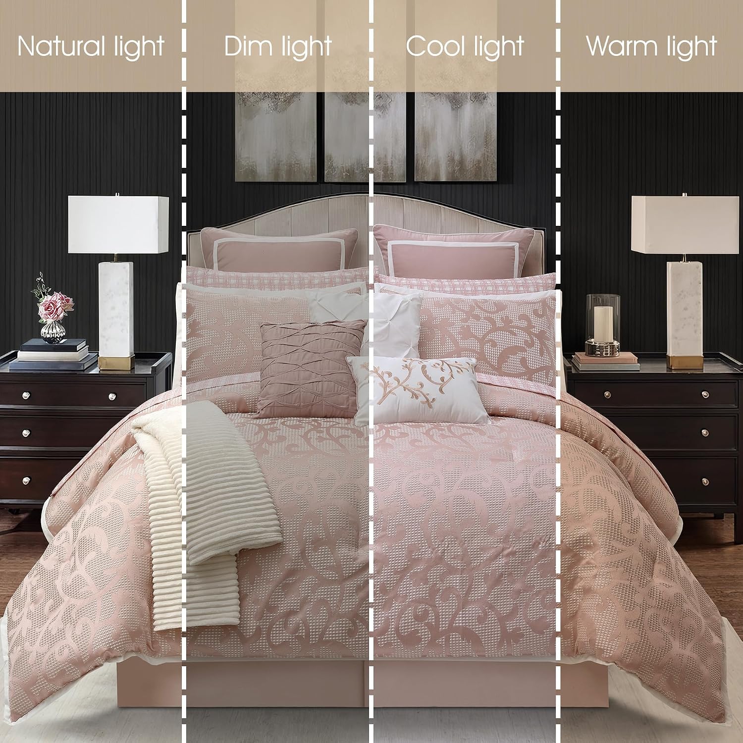 Stratford Park Blush Paisley Comforter Set Queen Size, 14 Piece, Jacquard Bedding Sets & Collections,1 Flat Sheet,1 Fitted Sheet, Pillow Shams Bedskirt