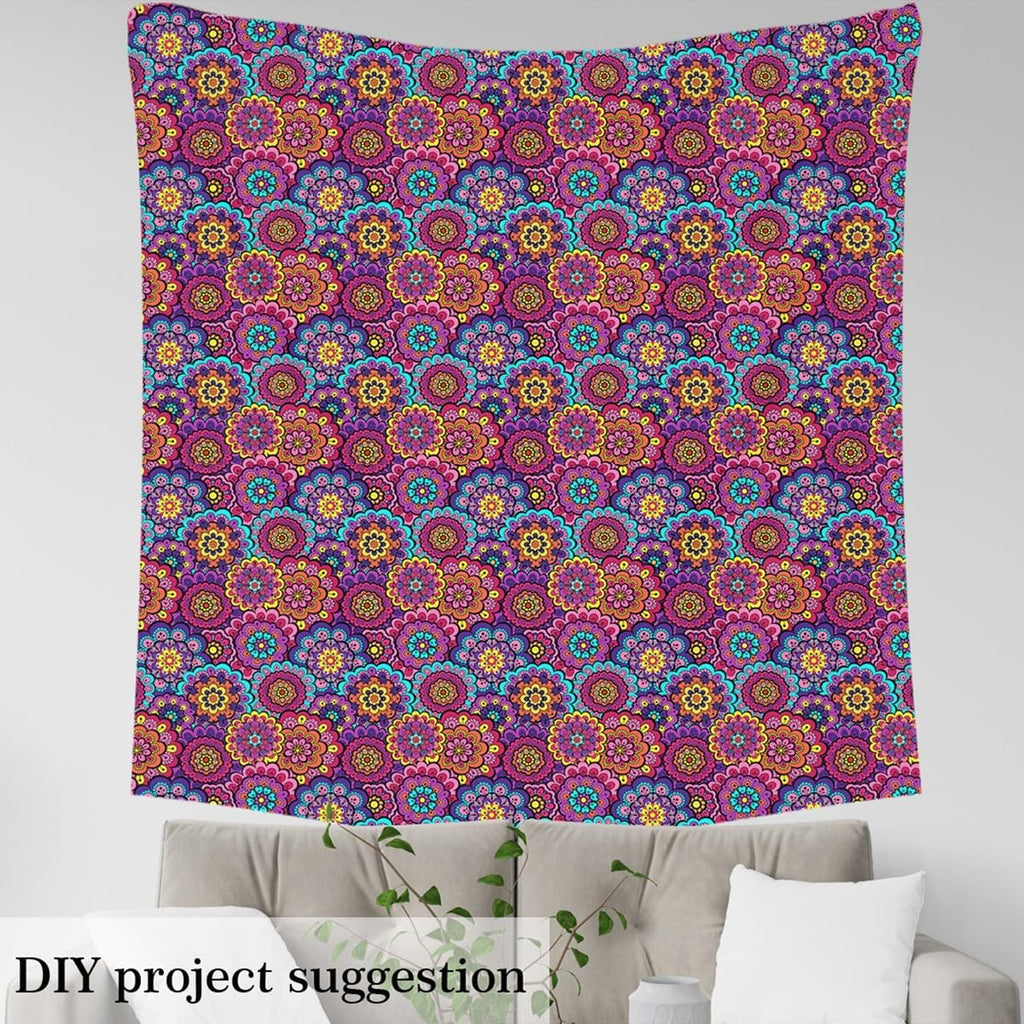 Mandala Flower Fabric by The Yard Watercolor Retro Bohemian Floral Plant Home DIY Fabric by The Yard Cartoon Cute Boho Style Soft Flannel Polyester No Stretch Fabric Quilting Sewing,10 Yards