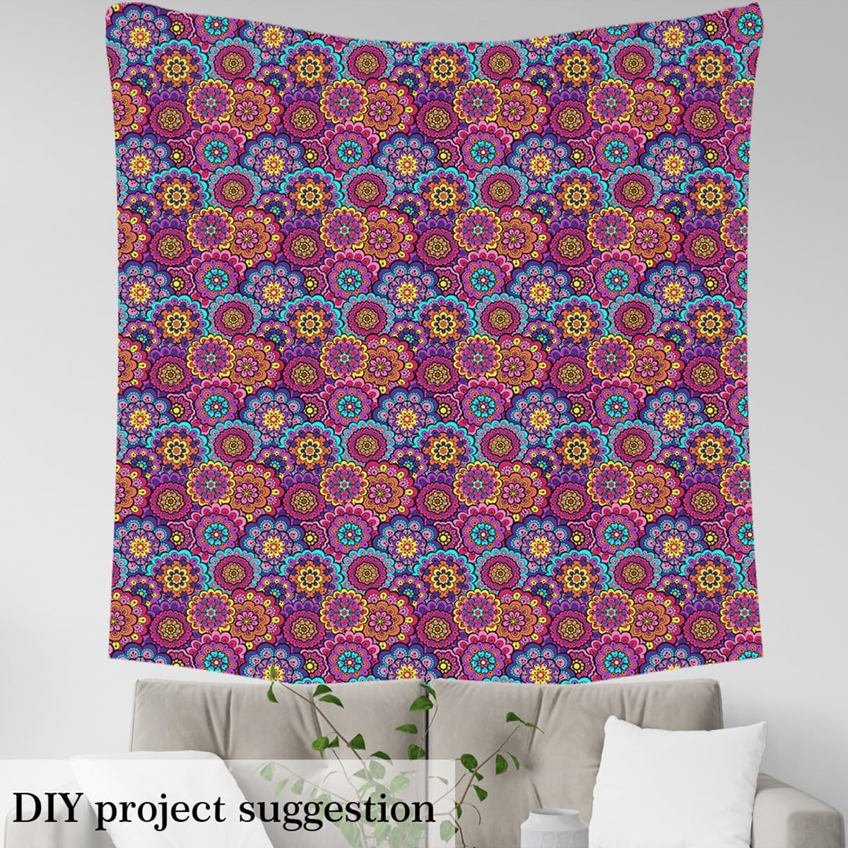 Mandala Flower Fabric by The Yard Watercolor Retro Bohemian Floral Plant Home DIY Fabric by The Yard Cartoon Cute Boho Style Soft Flannel Polyester No Stretch Fabric Quilting Sewing,10 Yards