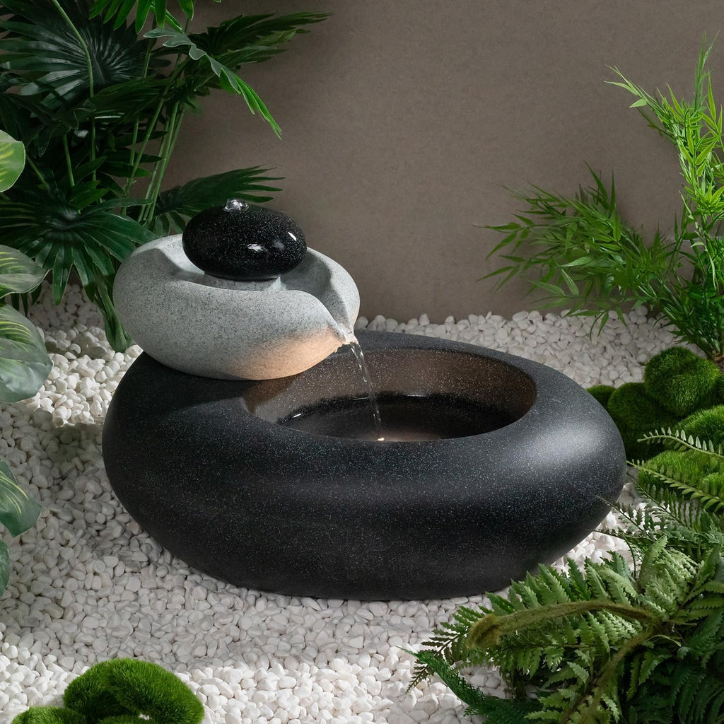 13.39' H Outdoor Water Fountain Made with Eco-Friendly Recyclable Materials, Polyethylene Rock Waterfall Outdoor Fountain, Garden Decor with LED Light & Pump for Patio, Backyard (13.39')