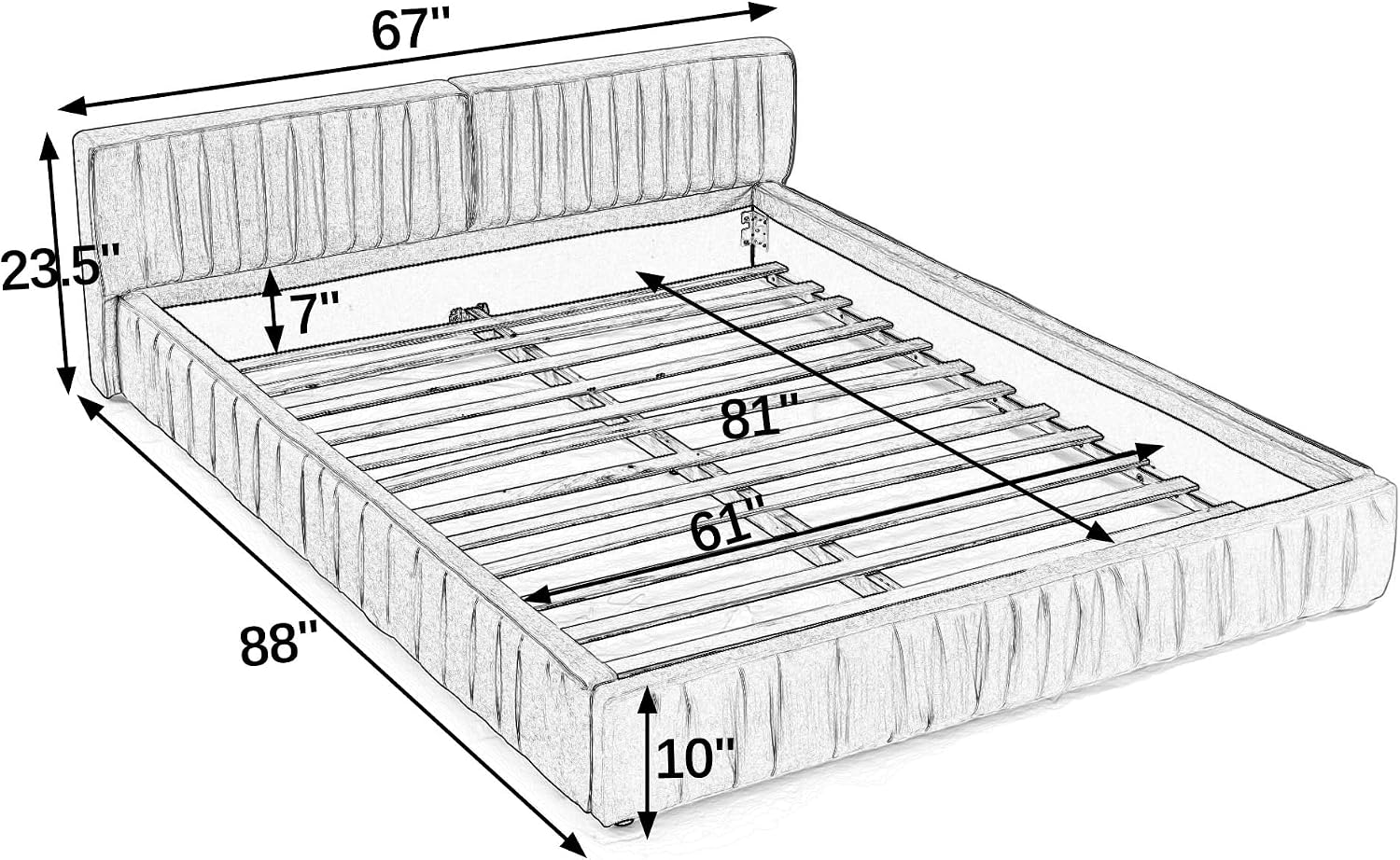 Queen Size Upholstered Bed with Chenille Fabric with Pleated Design, Grounded Platform Bed with Headboard, Solid Wood Floor Bed Frame with Thick Fabric for Bedroom,Guest Room (Beige-JA3)