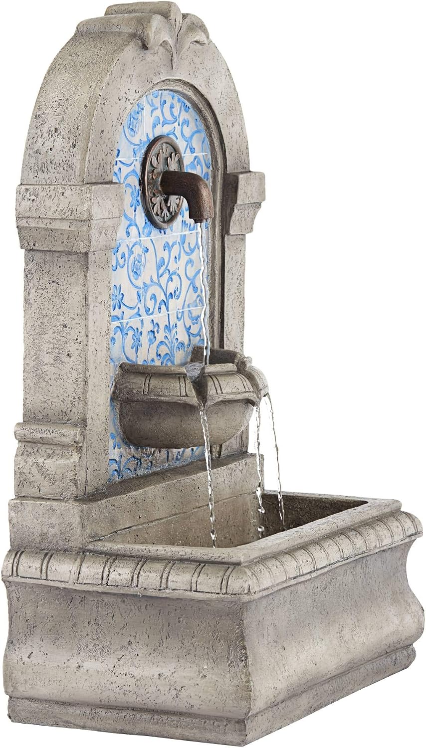 Manhasset 30 1/4' High Large Italian Outdoor Decor Blue Faux Stone Floor Fountain Standing Waterfall Tiered Cascading Water Feature for Outside Garden Patio Yard Backyard Porch Deck - John Timberland