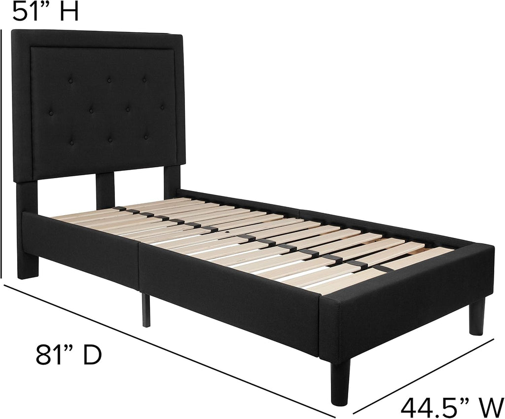 Flash Furniture Roxbury Twin Size Tufted Upholstered Platform Bed in Black Fabric