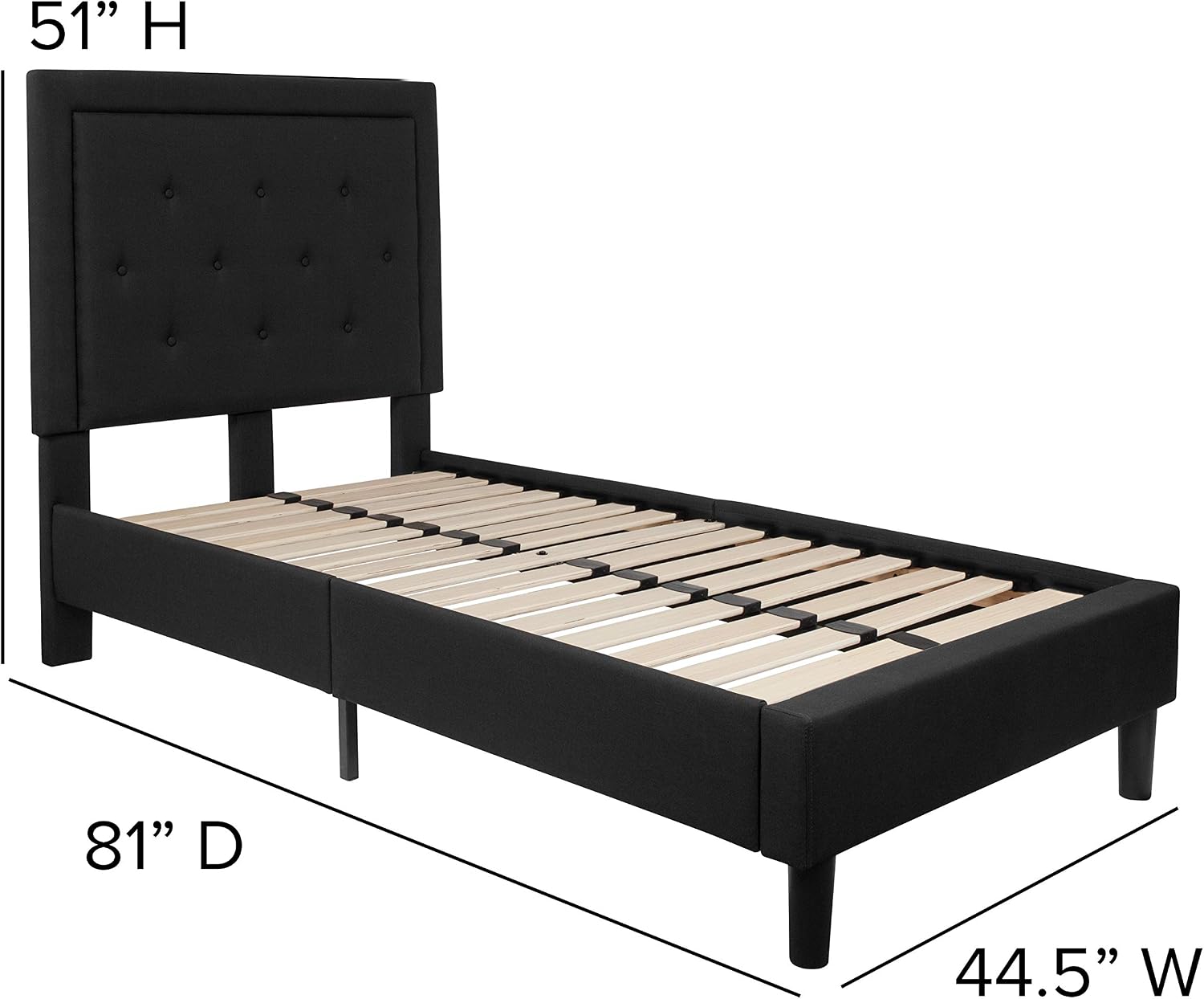Flash Furniture Roxbury Twin Size Tufted Upholstered Platform Bed in Black Fabric