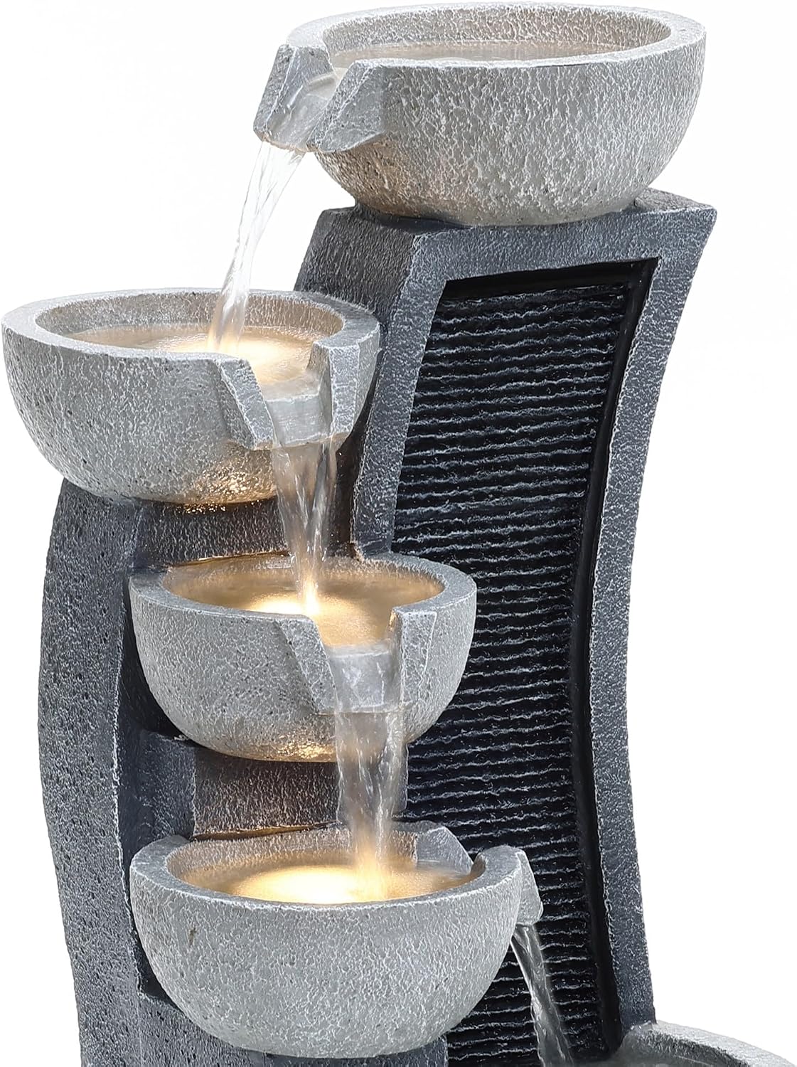 LuxenHome Water Fountain Outdoor, 26 Inch Resin Cascading Bowl Water Fountains Indoor with LED Lights, Modern Garden Decor, Small Waterfall Fountain, Outdoor Fountains and Waterfalls Garden Decor