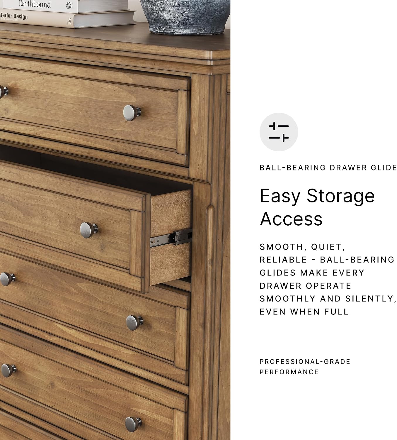 Signature Design by Ashley Glarrison Farmhouse 5-Drawer Chest with Felt-Lined Top Drawer and Easy Glide for Bedroom, Light Brown
