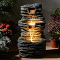 28.8' Tall Rock Water Fountain Outdoor Garden, 3-Tiers Cascading Rock Natural Waterfall Fountains with LED Lights, Indoor Resin Water Feature Fountain for Patio, Backyard, Deck, Porch
