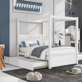Harper & Bright Designs Wood Canopy Bed with Trundle Bed,Full Size Canopy Platform Bed with Support Slats .No Box Spring Needed, Brushed White