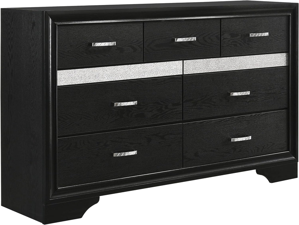 Coaster Home Furnishings Miranda Contemporary 5-Piece Bedroom Set Fabric Upholstered Queen Size Panel Bed Frame 54-inch Headboard Black 206360Q-S5