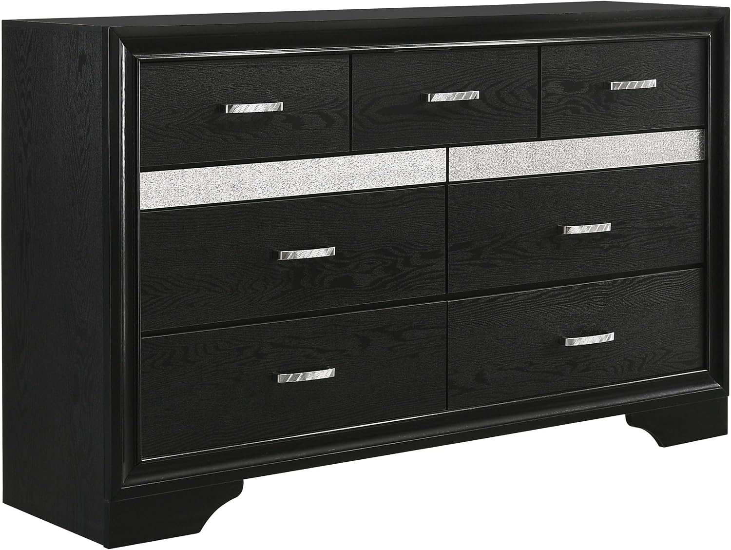 Coaster Home Furnishings Miranda Contemporary 5-Piece Bedroom Set Fabric Upholstered Queen Size Panel Bed Frame 54-inch Headboard Black 206360Q-S5
