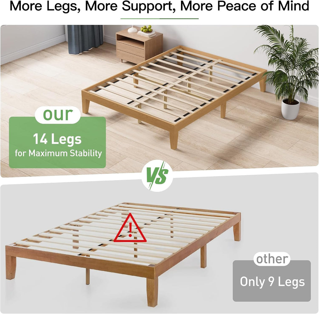 COLAMY 12 Inch Queen Size Platform Bed Frame，Sturdy Wood Bed Frame with Wood Slat Support, No Box Spring Needed, Easy Assembly(Rustic Pine)