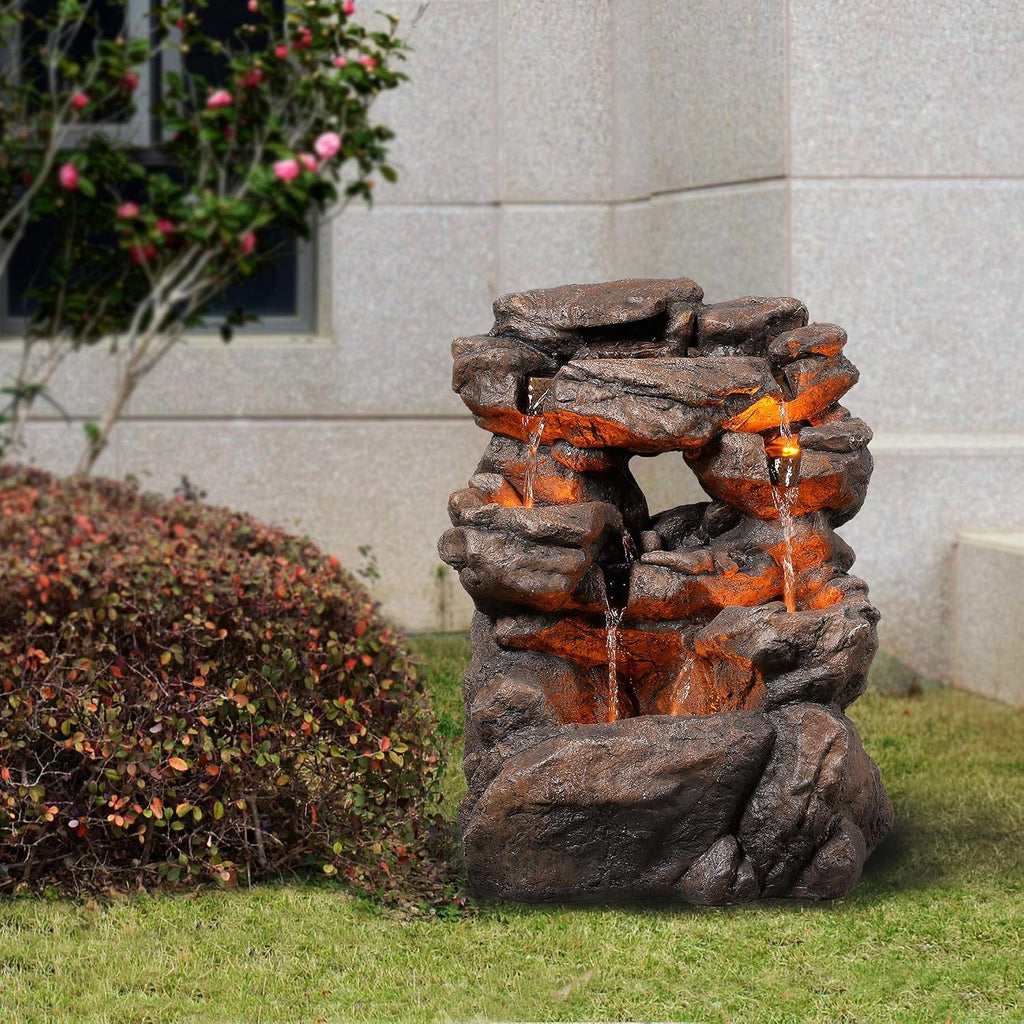 Outdoor Waterfall Fountain 20.5' Tiered with LED Lights, Natural Rock Design, Weatherproof Resin – Waterfall Fountain for Garden, Patio, Yard 24393
