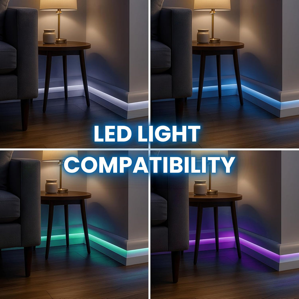 6-Piece 94.5″ (47.25 ft) LED Baseboard & Crown Molding with Duct Kit for Seamless Ambient Home Accent Lighting | Waterproof Channel for Easy LED Strip Installation (Baseboard Molding | ASL-002-A)