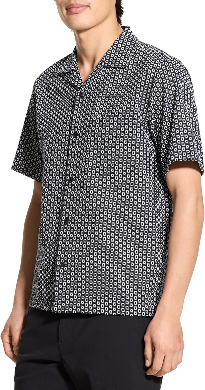 Theory Men's Noll Short Sleeve Camp Collar in Geo Cotton