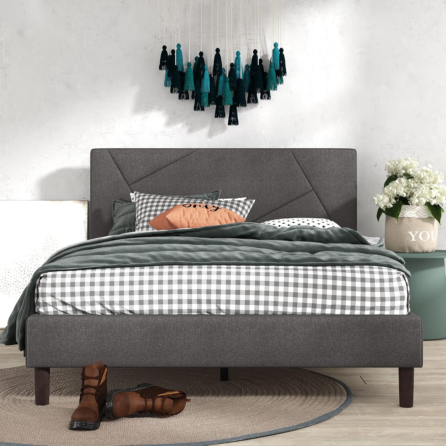 Zinus Judy Upholstered Platform Bed Frame, Mattress Foundation, Wood Slat Support, No Box Spring Needed, Easy Assembly, Full Grey