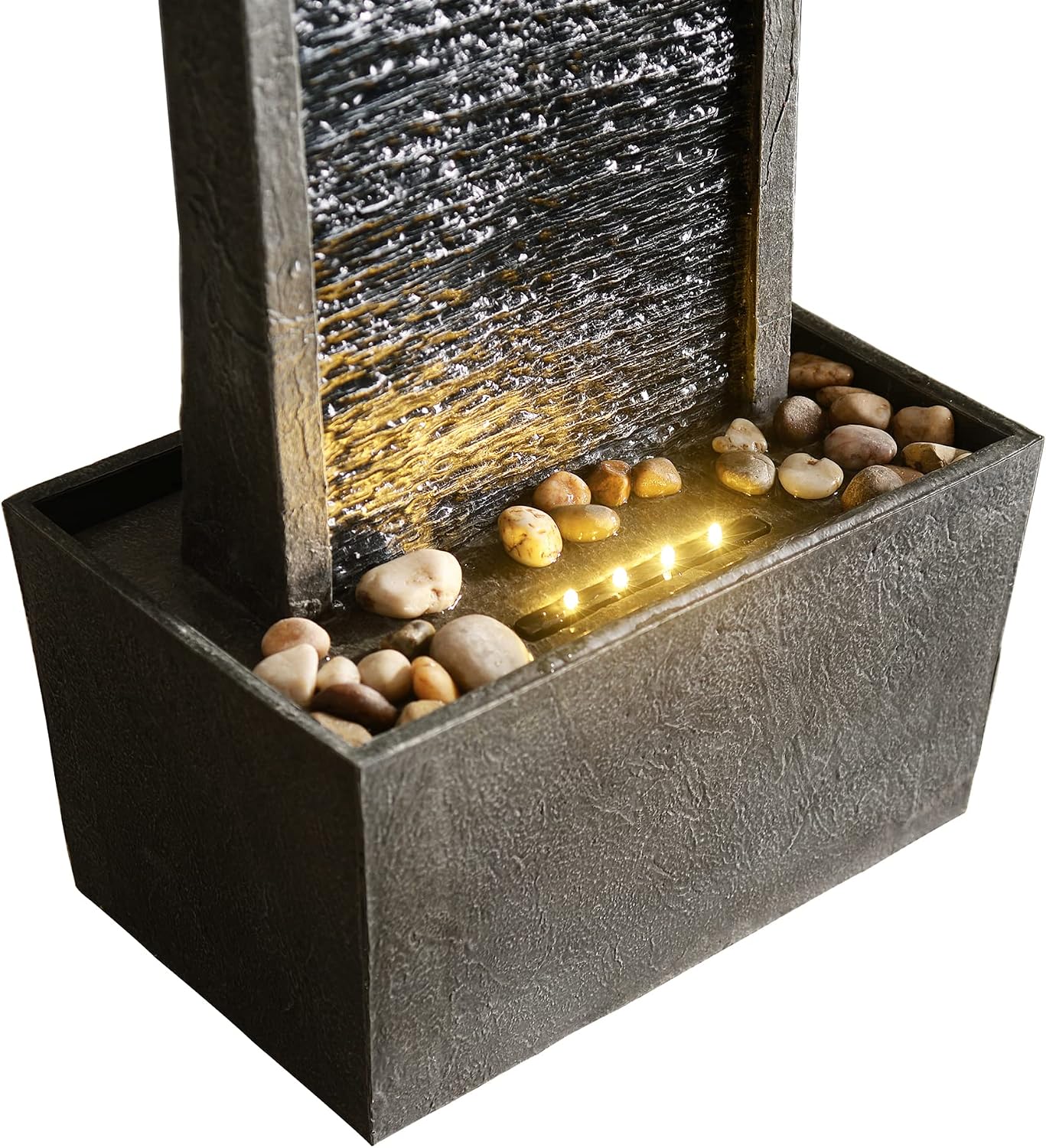 Teamson Home 38.5' Faux Slate Contemporary Outdoor LED Waterfall Fountain with Pebble Base, Gray/Black