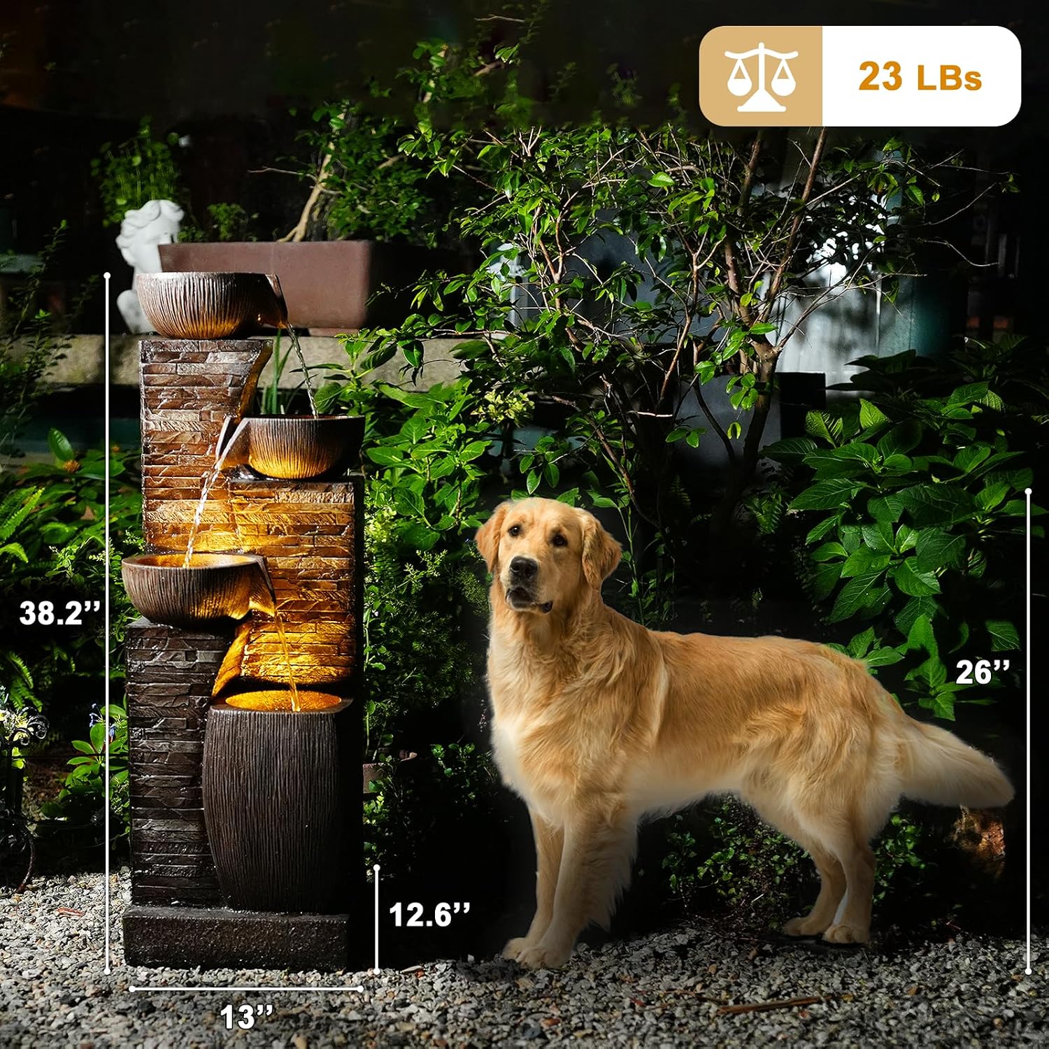 38.2' Tall Outdoor Water Fountain,Stone Texture Modern 4 Tiers Cascading Bowls Garden Fountains Outdoor,Suit for Patio, Deck, Porch, Lawns, Backyard and Home Art Decor