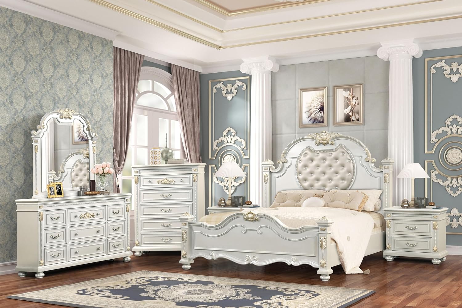 First of a Kind Cosmos Furniture Destiny White Queen 4 Piece Bedroom Set