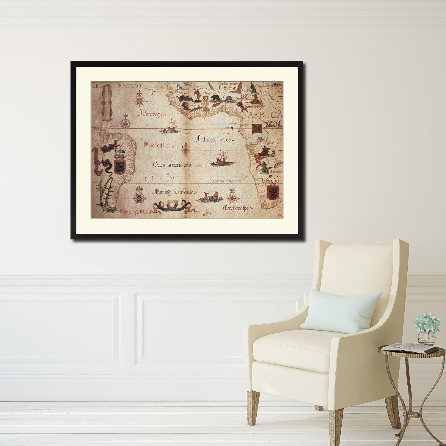 Portolan Chart Vintage Antique Map 36096 Canvas Print Picture Frame Home Decor Wall Art Livingroom Housewarming Gift Ideas 28'x37'