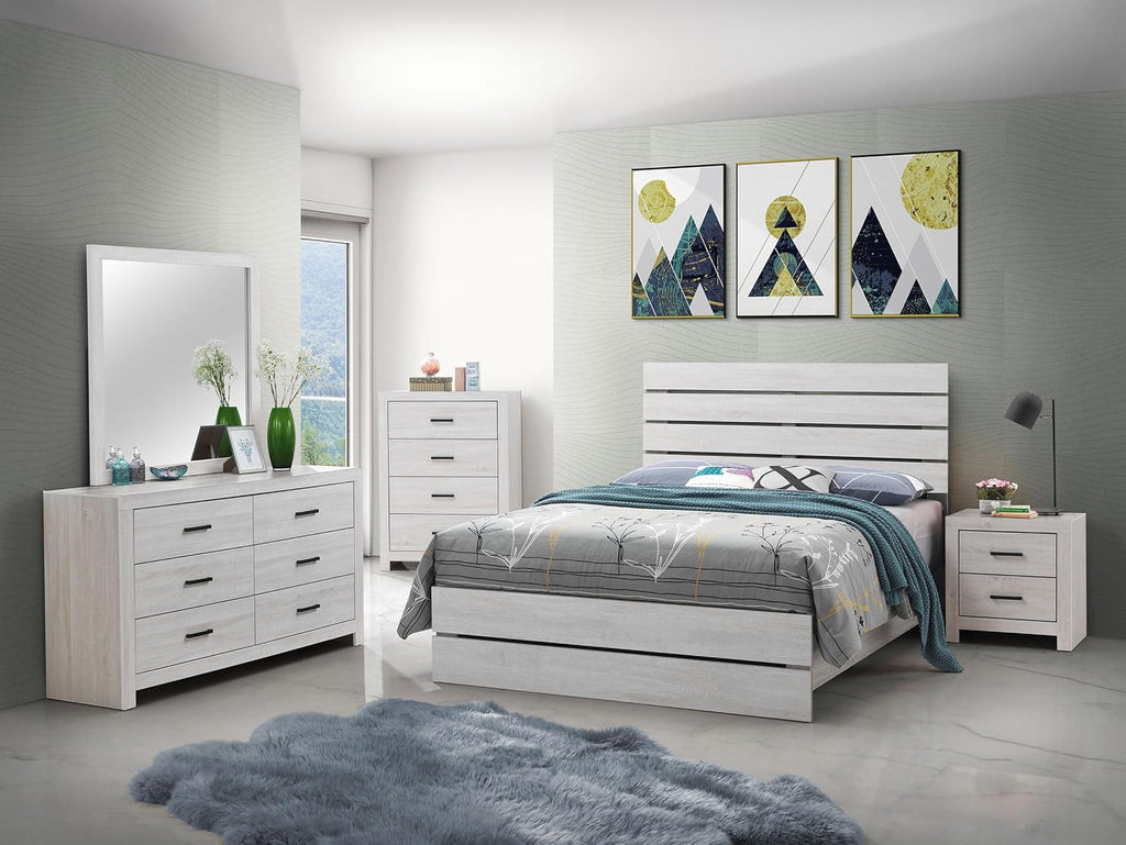 Coaster Home Furnishings Brantford Farmhouse 5-Piece Bedroom Set Queen Size Panel Bed Frame 52-inch Headboard Coastal White 207051Q-S5