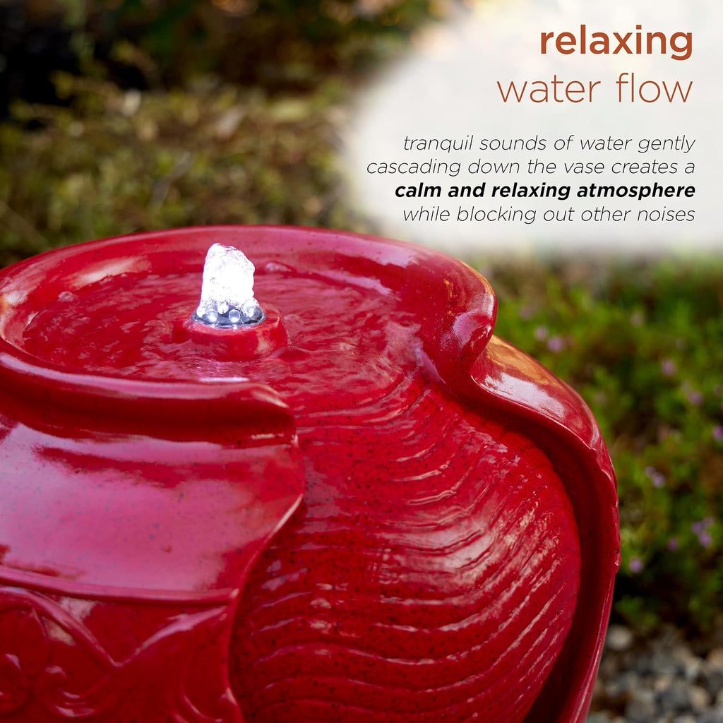 Alpine Corporation TVH214RD Indoor/Outdoor Tabletop Cherry Vase Water Fountain, Vintage Bright Vase Garden Fountain 17', Red