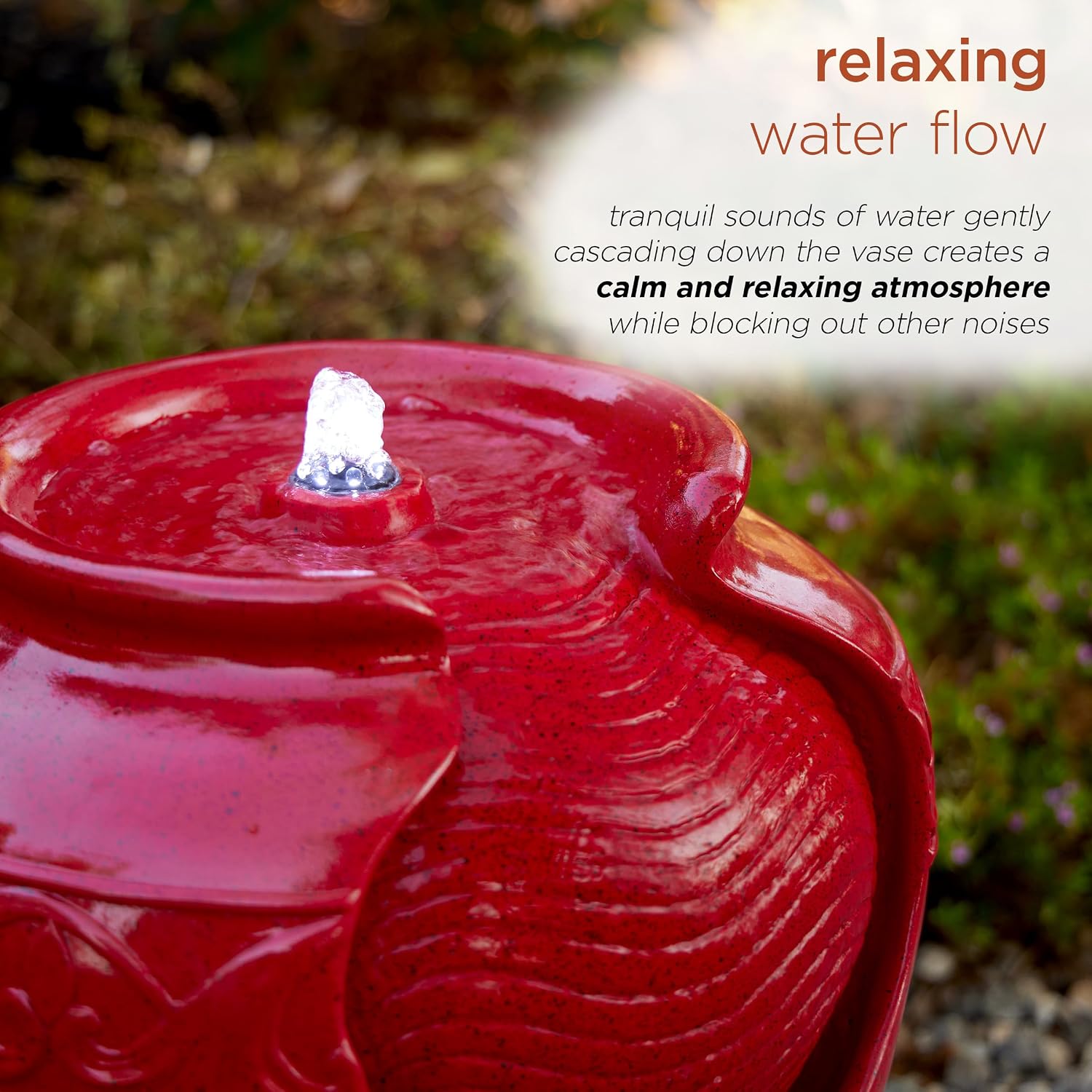 Alpine Corporation TVH214RD Indoor/Outdoor Tabletop Cherry Vase Water Fountain, Vintage Bright Vase Garden Fountain 17', Red