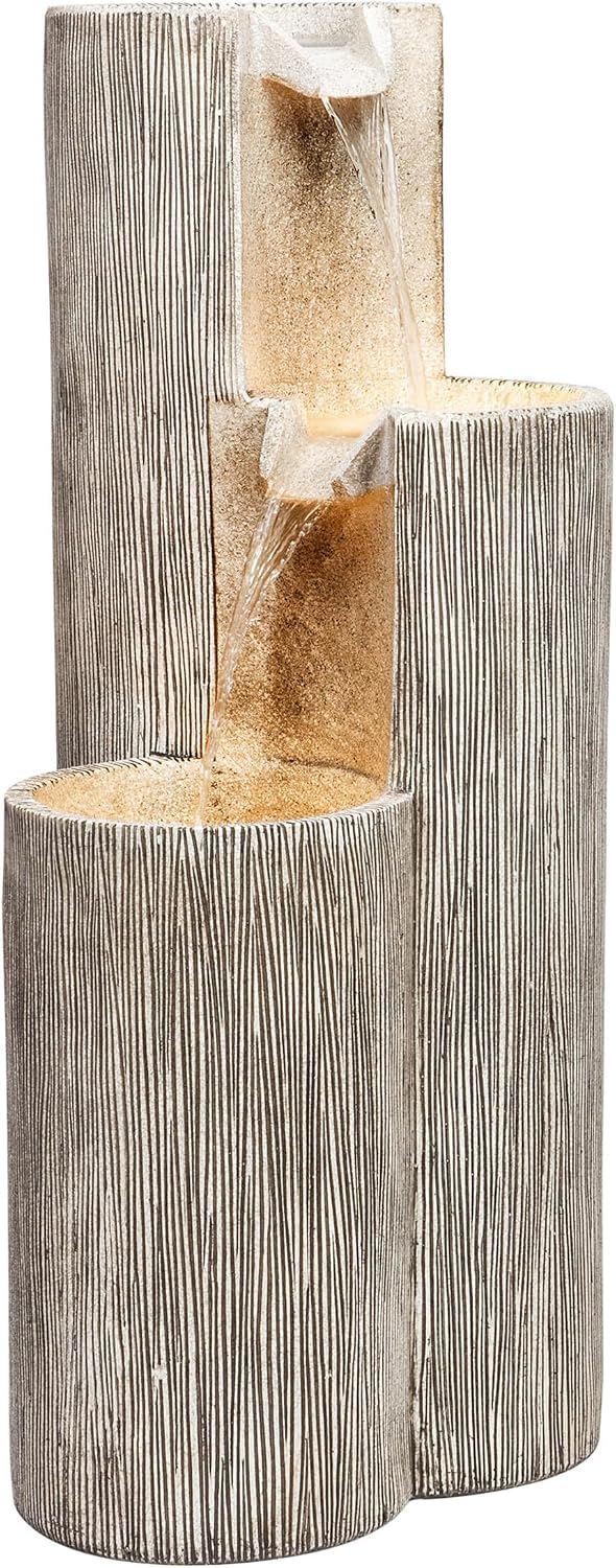 Alpine Corporation GIL1482 41' Outdoor 3-Tiered Weathered Stone Water Fountain with Natural Stone Look - Garden Water Feature for Patio, Lawn & Yard Decoration, Gray