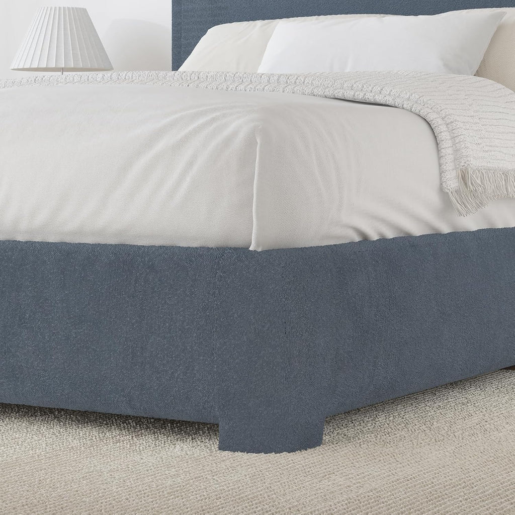 BarnFurin Queen Bed Frame with Headboard, Boucle Upholstered Platform Bed Frame, Luxurious Soft Rounded Corners, No Box Spring Required, Non-Slip and Noise-Free, Easy Assembly, Blue