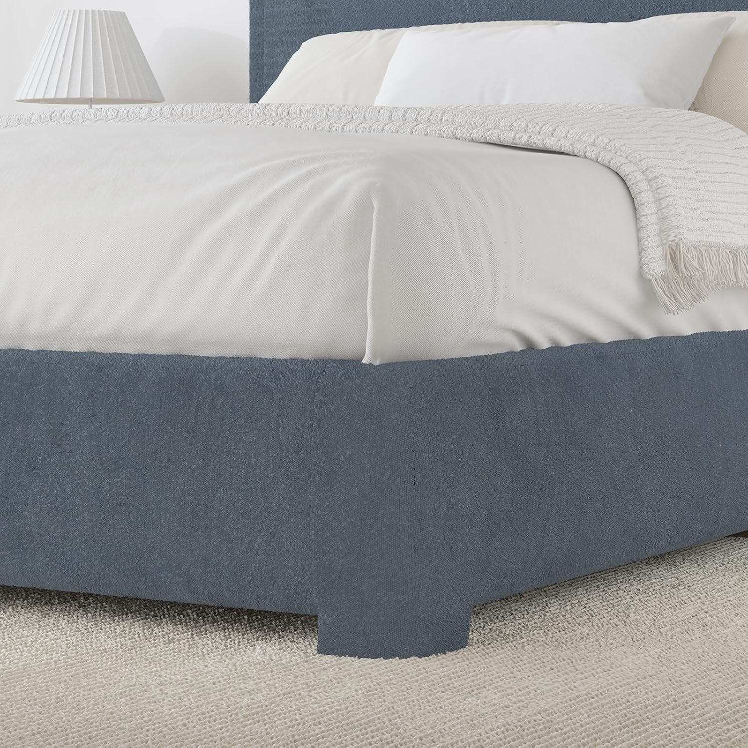 BarnFurin Queen Bed Frame with Headboard, Boucle Upholstered Platform Bed Frame, Luxurious Soft Rounded Corners, No Box Spring Required, Non-Slip and Noise-Free, Easy Assembly, Blue