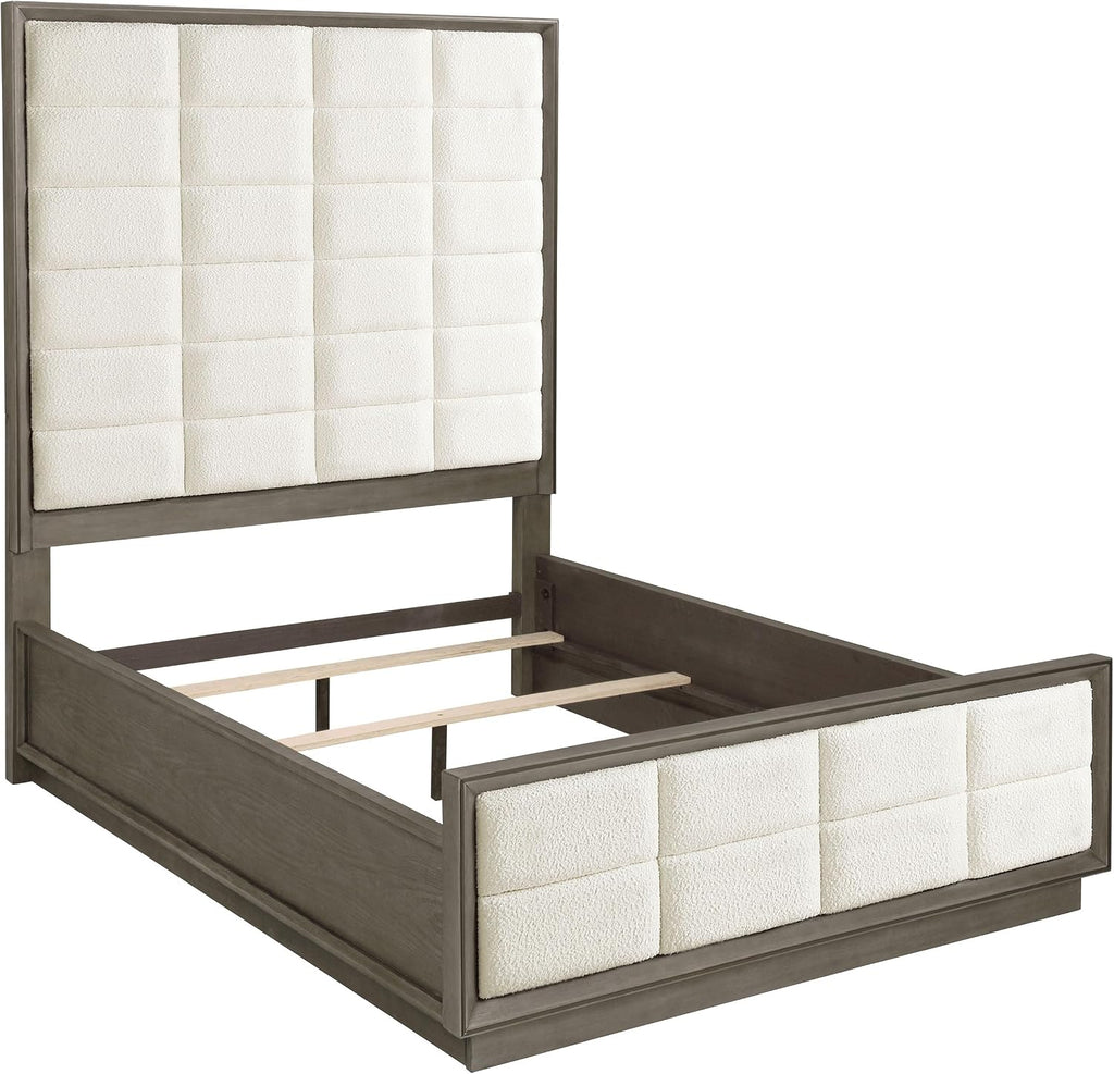 Coaster Home Furnishings Durango Transitional 5-Piece Bedroom Set Boucle Upholstered Queen Size Panel Bed Frame 77-inch Headboard Washed Oak 223271Q-S5