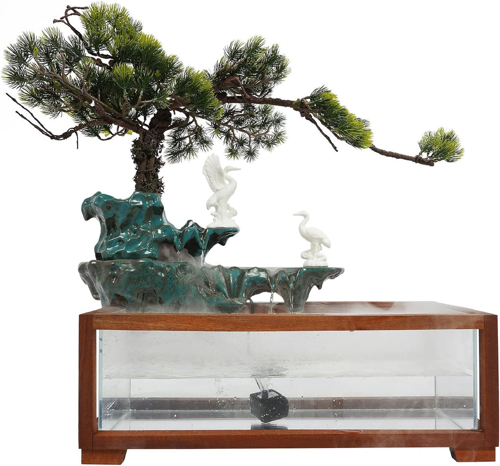 Tabletop Water Fountains Indoor-Rockery Humidifier with Led Light, Tabletop Fountains and Waterfalls Indoor with Fish Tank, Feng Shui Office Home Decor for Good Luck Wealth, Meditation