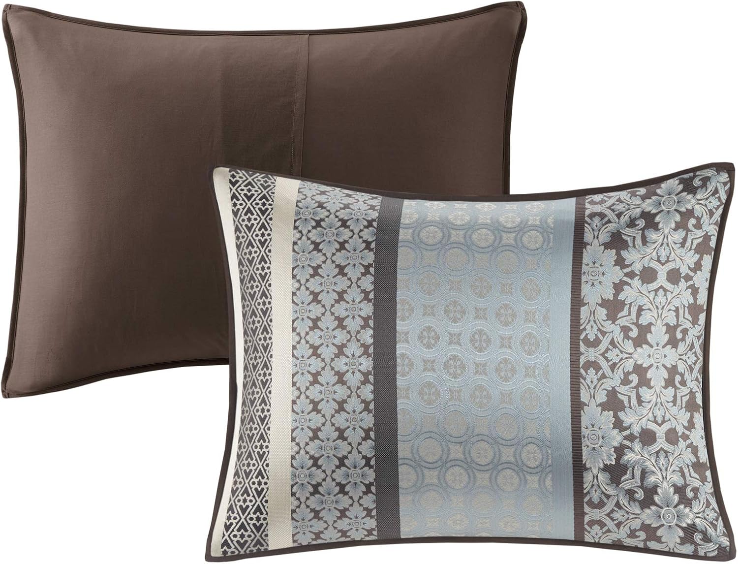 Madison Park Princeton Cozy Comforter Set - Luxurious Jaquard Traditional Damask Design, All Season Down Alternative Bedding with Matching Shams, Decorative Pillow, Cal King(104'x92'), Blue 7 Piece