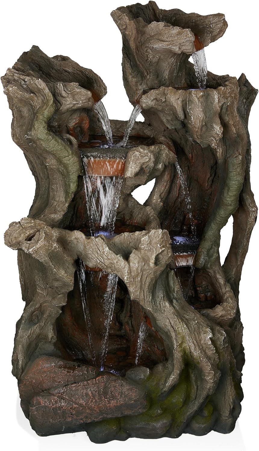 Alpine Corporation WIN1398 Outdoor Cascading Willow Tree Floor Fountain with Cool White LED Lights, 53' Tall