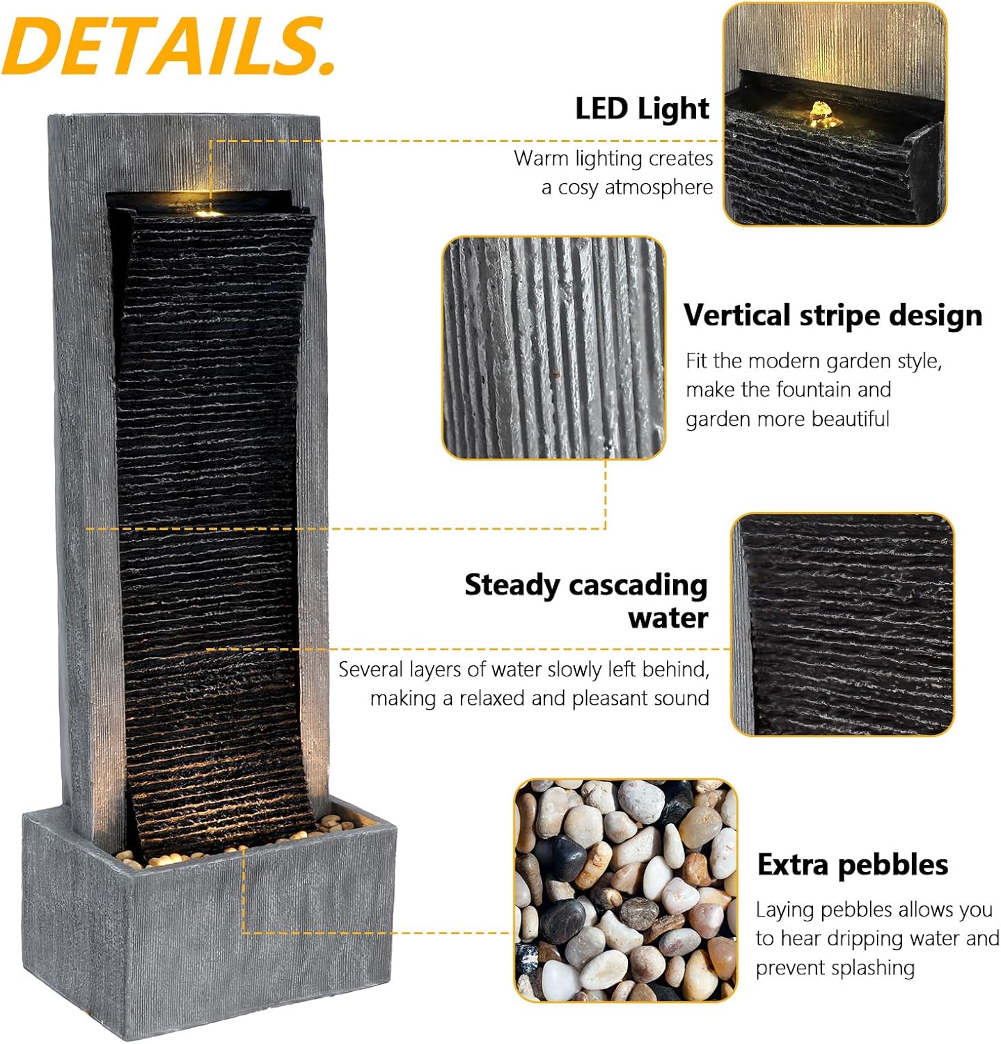 TITIMO 49.6''H Cascading Rock Water Fountain Outdoor Garden Waterfall with Lights, Fountain Indoor Decor for Garden, Patio, Backyard, Deck, Porch and Home Art Decor