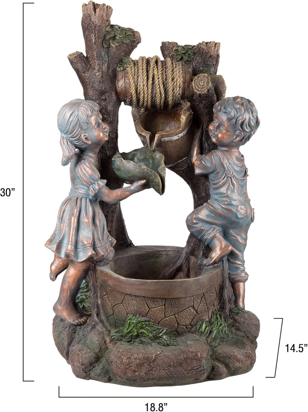 Boy and Girl Outdoor Water Fountain - Cascading Waterfall with Soothing Sounds and 4 LED Lights for Garden or Patio by Pure Garden (Antique Bronze)