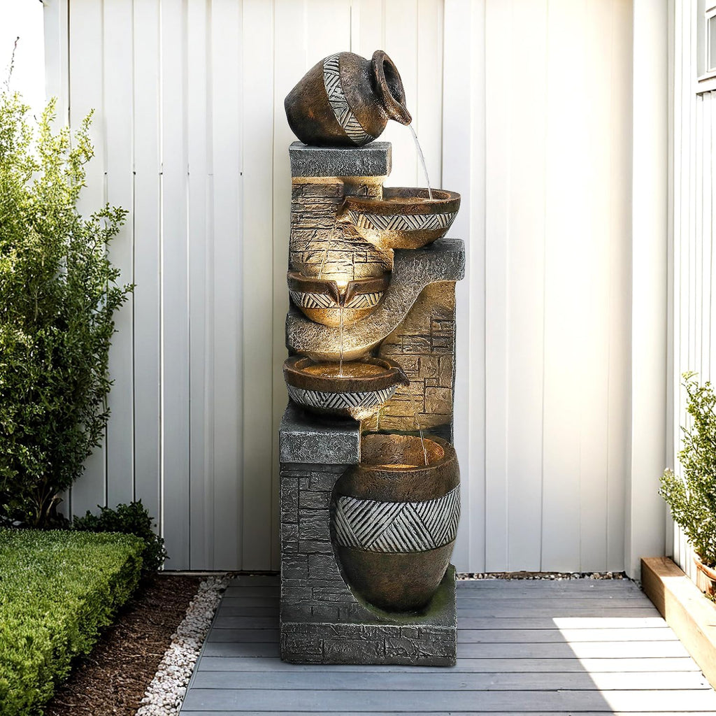 Naturefalls 42.5' Tall Outdoor Water Fountain and Waterfalls - Large Garden Fountain with LED Lights, 5-Tier Cascading, Indoor and Outdoor Fountains for Garden, Patio, Deck, Porch, Backyard and Home