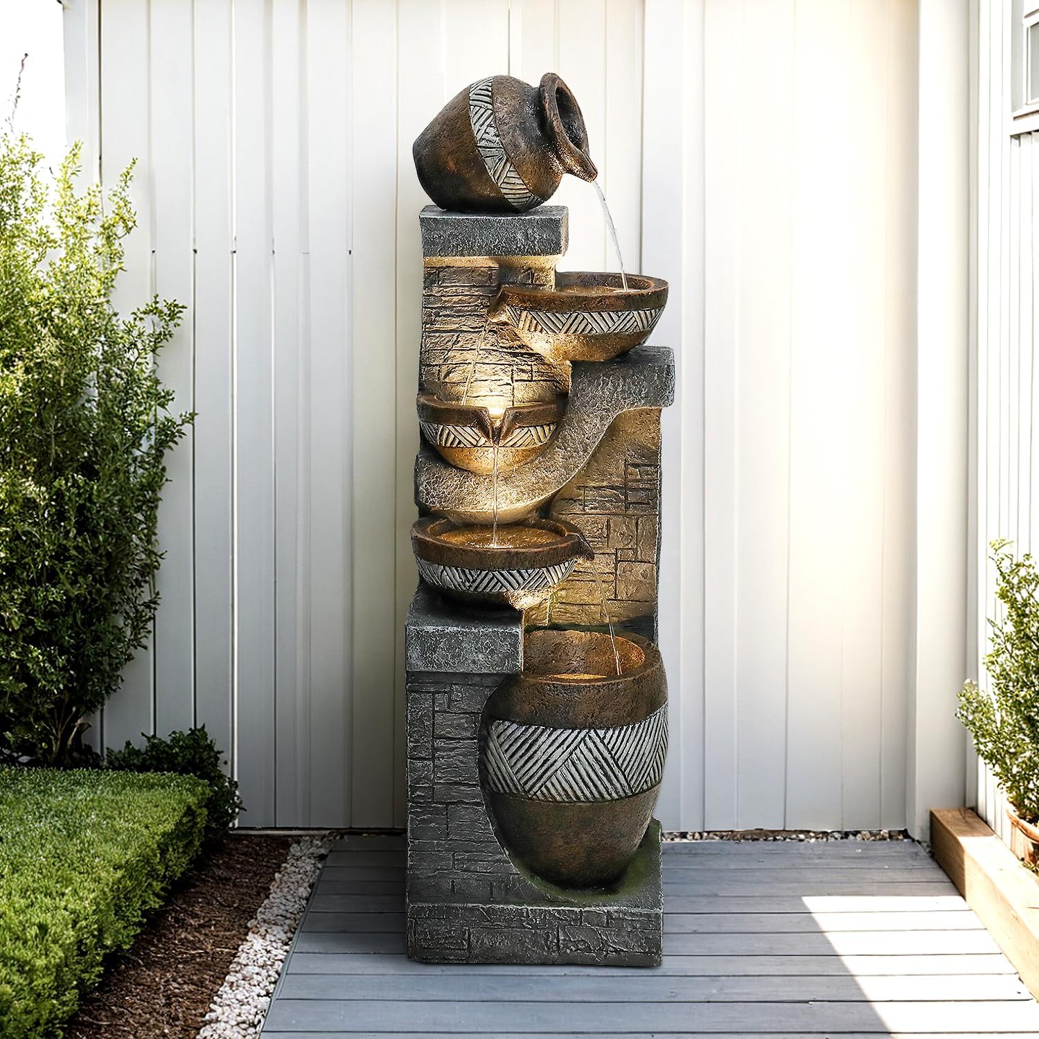 Naturefalls 42.5' Tall Outdoor Water Fountain and Waterfalls - Large Garden Fountain with LED Lights, 5-Tier Cascading, Indoor and Outdoor Fountains for Garden, Patio, Deck, Porch, Backyard and Home