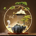 Crane Tabletop Fountain Indoor Waterfall Fountain Office Tabletop Water Fountain with Lights Backflow Incense Burner Ceramic Indoor Zen Decor for Home Office Yoga Meditation (Crane)