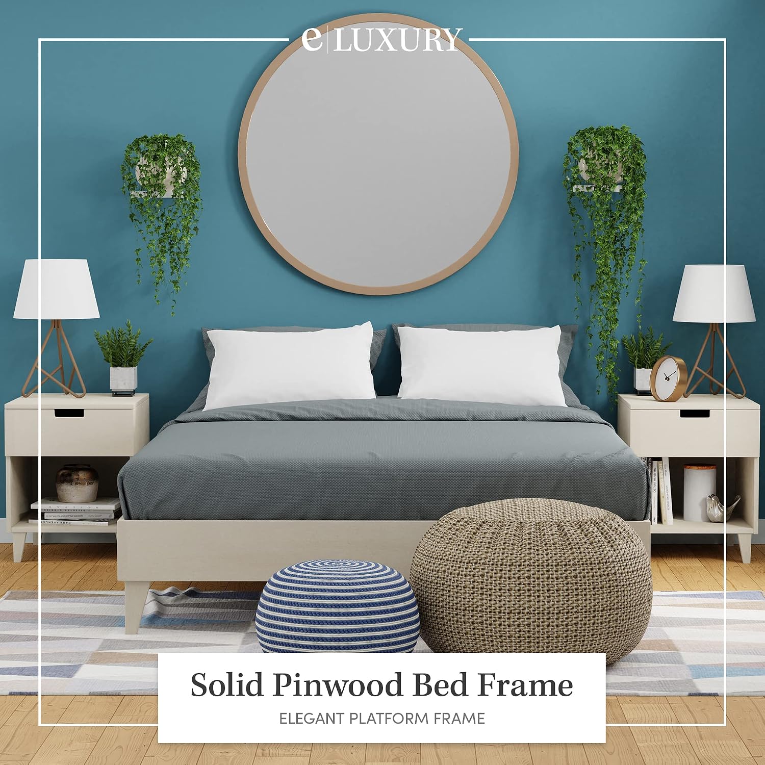 CARDINAL & CREST Wood Bed Frame | Made with 100% New Zealand Pine | Solid Mattress Platform Foundation Pressed Pine Slats | Easy Assembly | Twin Long - White