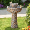Glitzhome 2-Tier Stone Like Outdoor Water Fountain with Birds, Bird Bath Outdoor Waterfall Fountain Decor, Freestanding Water Fountains with Pump for Garden Yard Patio Porch, 24.41'H