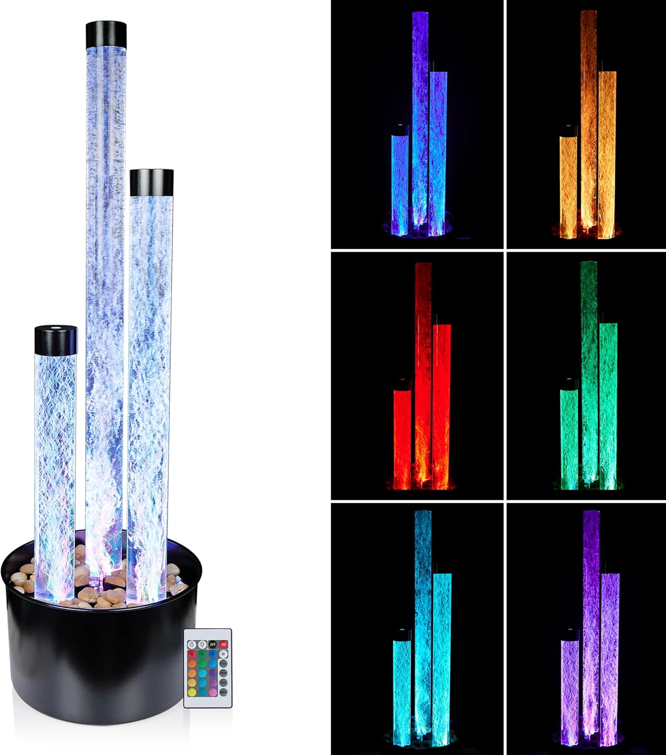 Alpine Corporation MLT166BK 54' 3 Tier Acrylic Bubble Fountain with Remote Control and 16-Color LED Lights, Decorative Water Feature for Indoor/Outdoor Us, Black