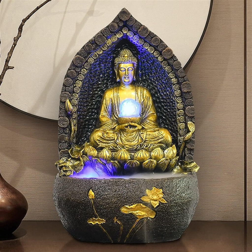 Indoor Tabletop Fountains Tabletop Water Fountain-Sitting Buddha Statue with Crystal Ball - Indoor Meditating Buddha Water Fountain Living Room Office Lucky Decor Decoration Meditation Fountain