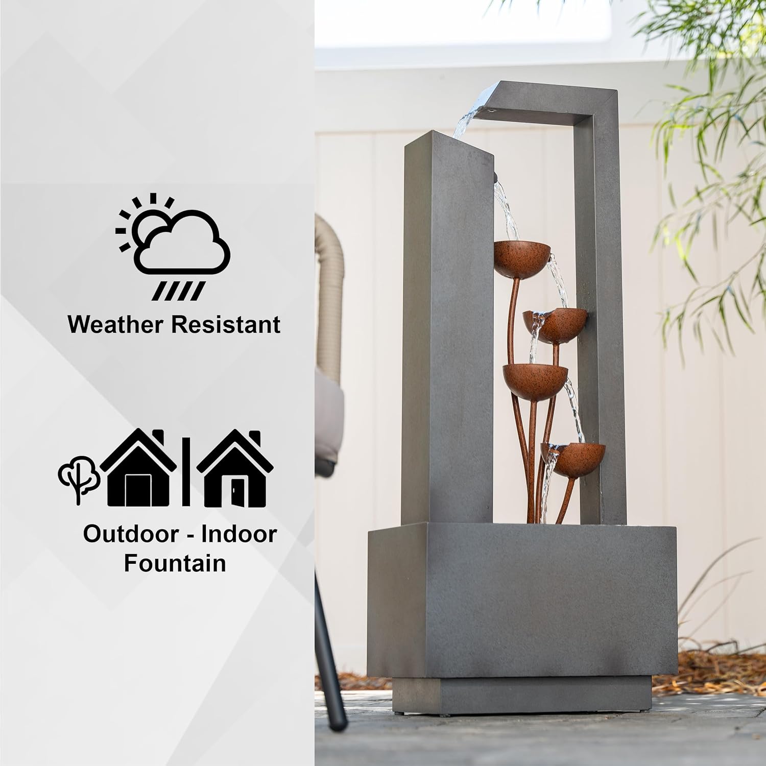 XBrand 38-Inch Freestanding Sculptural Metal Multi-Tier Flower Water Fountain, Gray and Bronze