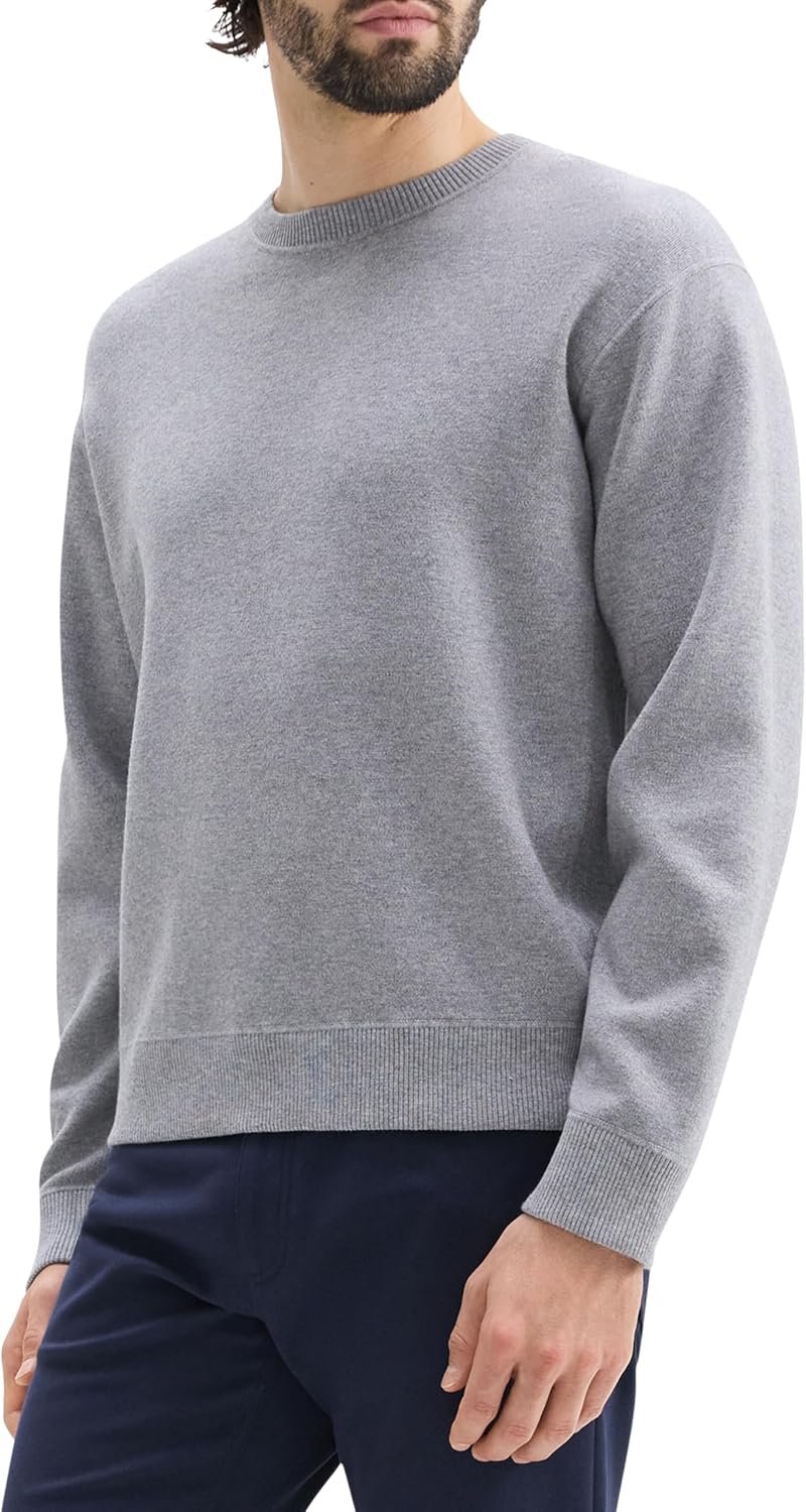 Theory Mens Relax Crewneck Long Sleeve in Light Bilen Melange Grey X-Small