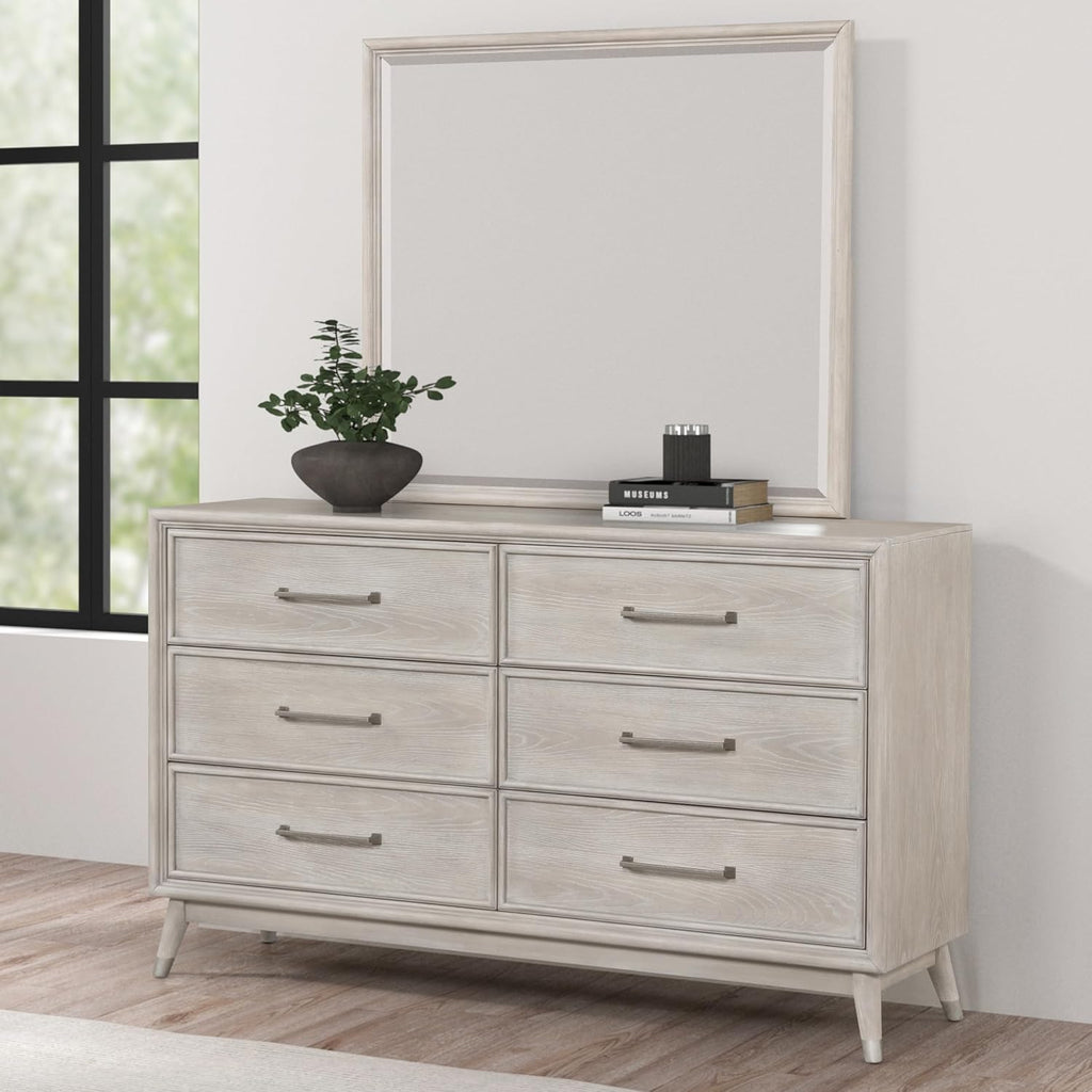Roundhill Furniture Seluna 5-Piece Bedroom Set with Touch LED Lighting, Gray Oak Finish, Queen
