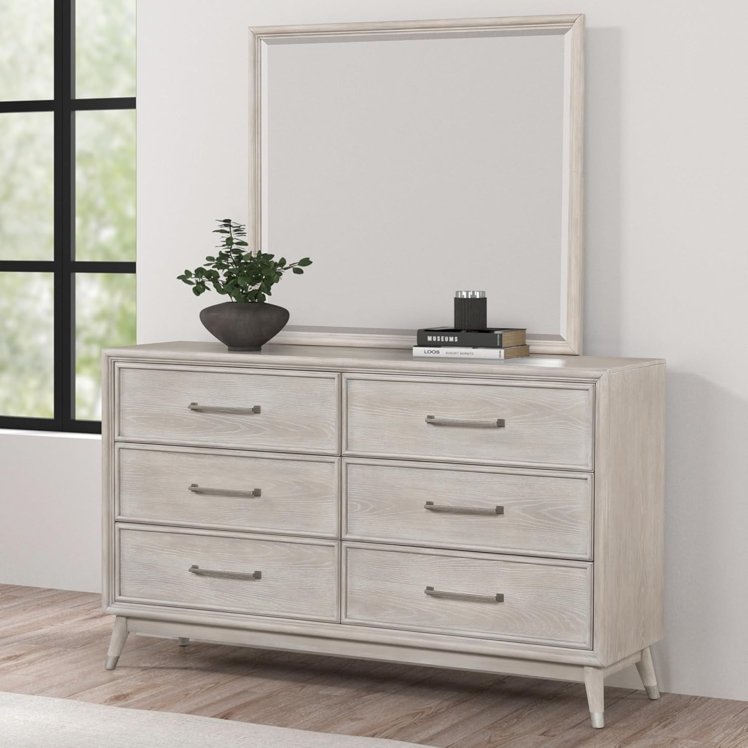 Roundhill Furniture Seluna 5-Piece Bedroom Set with Touch LED Lighting, Gray Oak Finish, Queen
