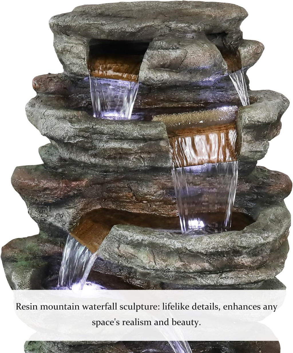 SunJet 48' High 7-Tiers Cascading Rock Outdoor Water Fountain with LED Lights - Large Outdoor Fountains and Waterfalls for Garden or Patio, Yard, and Deck Decor, Featuring Natural Stone Look