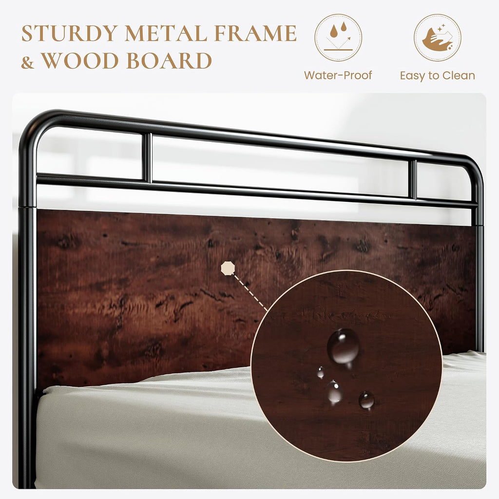 SHA CERLIN Full Size Bed Frame with Wooden Headboard and Footboard, Rounded Corner Metal Structure, Heavy Duty Slats with Under-Bed Storage, No Box Spring Needed, Mahogany